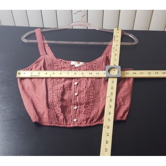 Daisy & Delilah Tank Top L Mauve Lace Eyelet Button Cropped Dainty Coquette - Picture 8 of 10
